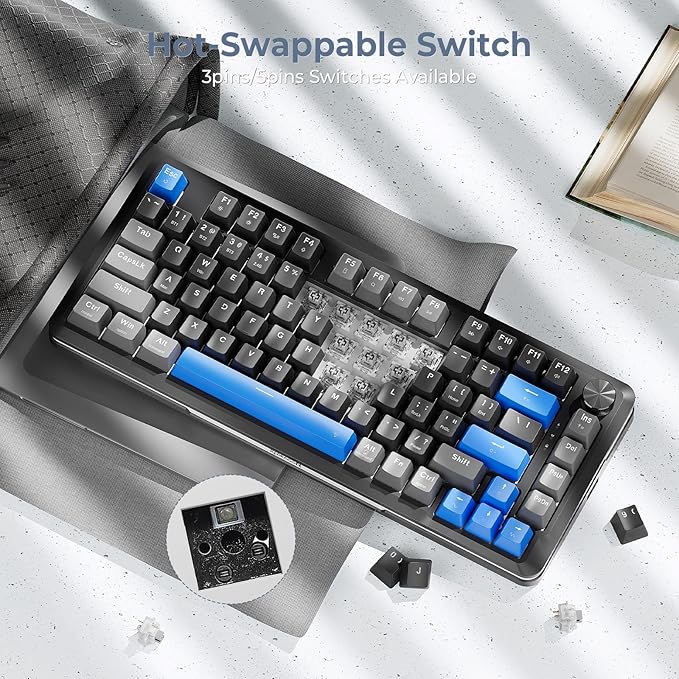 Redragon K681 Wireless Mechanical Keyboard, Gasket Mounted RGB Gaming Keyboard with Volume Knob, MDA-Profile, Pre-Lubed Linear Switches, 81 Keys 75％ Tri-Mode Hot Swappable for PC/Xbox/Ps4/5 (Blue)