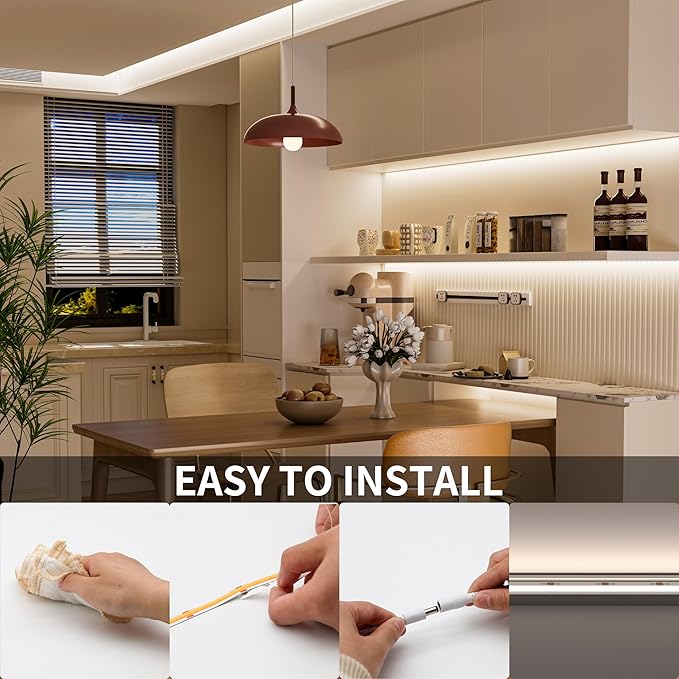 PAUTIX 24V LED Strip Light Cool White 5000K,20ft/6.1m COB LED Strip Light,Super Bright Flexible LED Tape Light for Kitchen,Stairs,Display Cabinet,Bedroom(Power Supply&Controller Not Included)