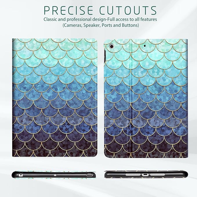 for iPad 9th Generation case, for iPad 7th Generation Case, for iPad 8th Generation Case, Casefor iPad 9th/8th/7th Gen 10.2 Inch Protective Multi-Angle Adjustable Stand View Auto Wake Sleep, Mermaid