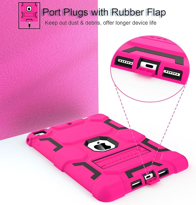 CCMAO iPad 6th Generation Cases, iPad 5th Generation Case, iPad 9.7 Case, iPad Air 2 Case, Hybrid Shockproof Rugged Drop Protection Case Built with Kickstand, Pink+Black