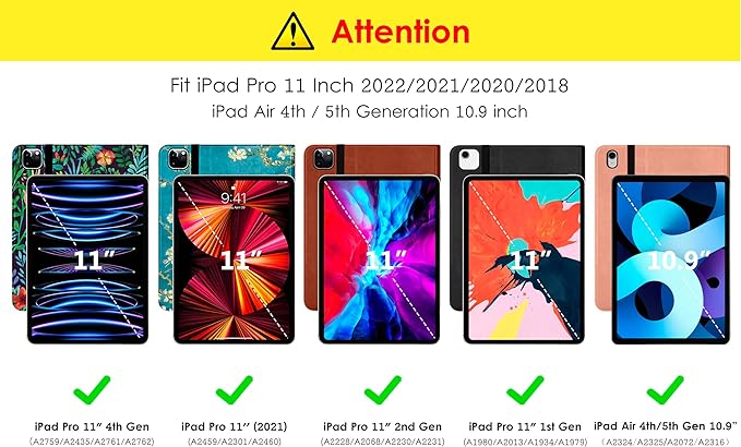 DTTO Premium Synthetic Leather iPad Case, Protective Cover for iPad Pro 11 Inch and iPad Air 4, Auto Wake/Sleep Function, Built-in Hand Strap, Front Document Card Pocket