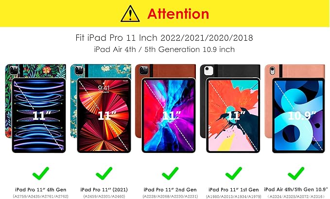 DTTO Case for iPad Pro 11 Inch 4th / 3rd / 2nd / 1st Generation 2022/2021/2020/2018,Premium PU Leather Folio Stand Cover with Hand Strap, Auto Wake/Sleep,Multiple Viewing Angles, Pine Green
