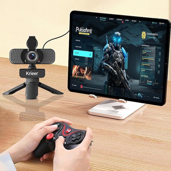1080P Hd Webcam with Dual Mics &Rotatable Tripod,Privacy Cover for Pc/Laptop, Usb Computer Camera Plug & Play with Auto Light Correction for Video Calls, Live Streaming Gaming & Online Meetings