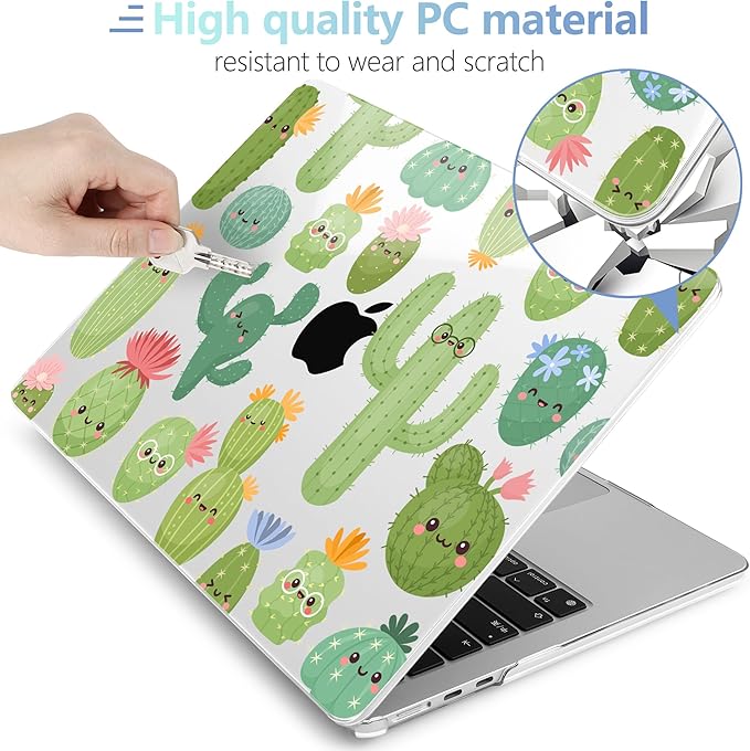 MEEgoodo Case for M5/M4/M3/M2 MacBook Air 15 inch Case 2026 2025 2024 2023, Laptop Shell Fit Model (A3448/A3241/A3114/A2941) for MacBook Air 15.3-inch, Smiley Cactus