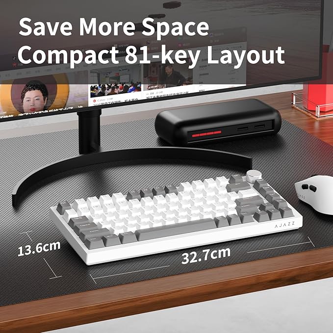 Ajazz AK820 75% Wired Gasket Mechanical Gaming Keyboard with Volume Knob - South Facing LED - Poron Foam - PBT Keycaps - Programmable RGB Hot Swap Keyboard