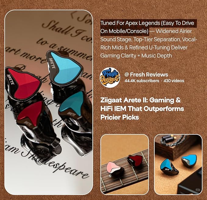 Linsoul ZiiGaat x Fresh Reviews Arete II IEM,2nd Gen 1DD+4BA Hybrid in Ear Monitor,Wired HiFi Earbuds,Full CNC Aluminum Shell Earphone with Detachable Silver-Plated OFC Cable for Musician (Red)