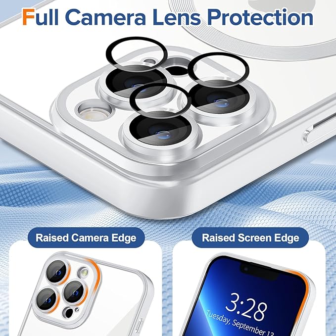 Hython Magnetic Clear for iPhone 13 Pro Case with Camera Lens Protector [Compatible with MagSafe] Luxury Plating Edge Slim Soft TPU Cover Protective Phone Case for iPhone 13 Pro 6.1", Matte Silver