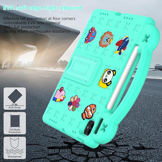 Dteck Case for iPad Air 13",iPad Pro 13" 2024 M4 Kids Case,iPad Pro 12.9 Case 6th/5th/4th/3rd Gen,Cartoon Panda Shockproof Rugged Lightweight Convertible Stand Handles Kids Friendly Case,Mint Green
