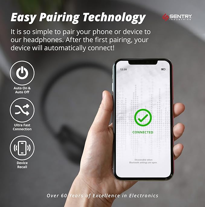 SENTRY OSH Over Ear Bluetooth Wireless Headphones, Active Noise Canceling -20dB Reduction, 22 Hour Battery Life, Control Buttons, Built in Microphone, USB C Charging and Carrying Case Included
