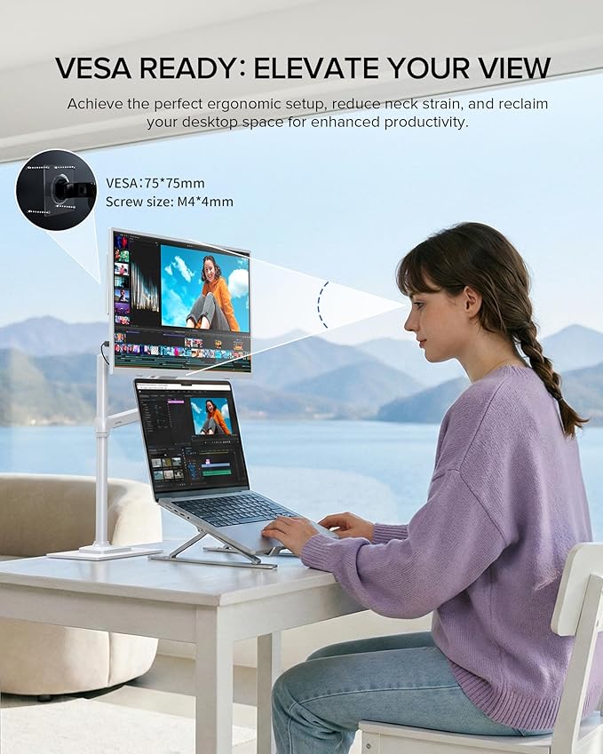 UPERFECT Portable Monitor 15.6", 125% sRGB 1080P Laptop Monitor, Ultra-Slim White Display, USB-C & MINI HDMI, 350 Nits, VESA & Case, Travel Small Second Screen for Computer, Mini PC, Game Consoles
