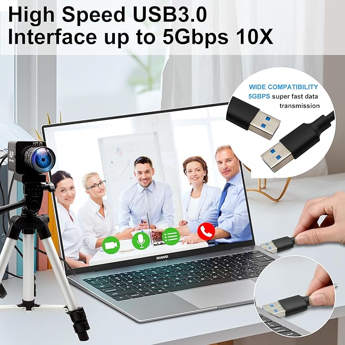 4K HDMI USB3.0 Simultaneous Output Camera H.264 High Speed 60fps Low Illumination Color Lightburn Webcam, 5-50mm 10X Zoom Manual Lens Plug & Play for Windows Linux Android Live Streaming