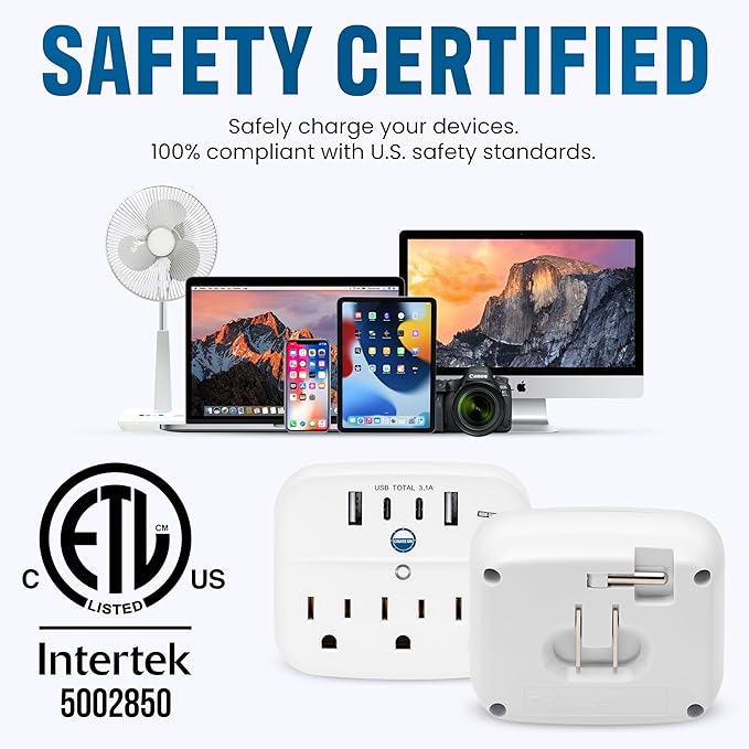 Cruise Approved Power Strip Foldable, Non Surge Protector Travel Power Strip, 2 USB-C, 2 USB, 3 AC Outlet Plugs - Cruise Essentials for Carnival, Celebrity, Princess & Major Lines in 2026 & 2027