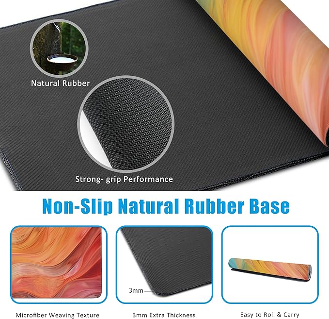 Abstract Marble Desk Mat, Large Gaming Mouse Pad, Non-Slip Rubber Base Pad with Stitched Edges for Home Decor - 35.4" x 15.7"