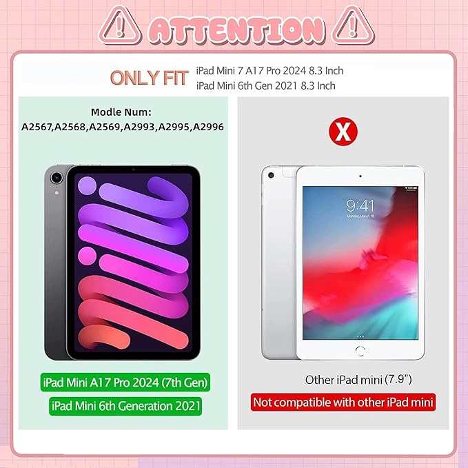 for iPad mini 6/7 Case for Girls- 8.3 inch iPad mini 7th Generation A17 pro Soft Silicone Cover with Pencil Holder,Shoulder Strap & Stand for School,Cute Bear Strawberry Gift for Teen Kids