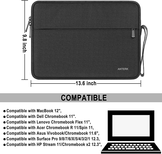 Laptop Sleeve Case 13 Inch, Water Resistant Traveling Computer Cover with Handle, Shockproof Protective Carrying Laptop Bag Compatible for 13 in MacBook Air/MacBook Pro M2 M1, Black