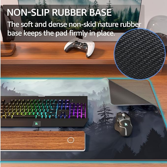 KTRIO Large Gaming Mouse Pad Desk Mat, Superior Micro-Weave Cloth, Non-Slip Rubber Base, Stitched Edges, Water-Resistant, for Gamer, Office & Home, 31.5 x 15.7 Inch，Cloud Forest