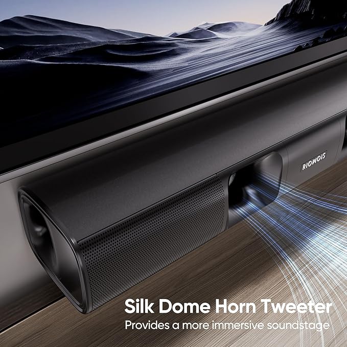 RIOWOIS Sound Bar for Smart TV, 90W Compact Soundbar TV Speaker with Subwoofer, 2.1Channel Home Theater Surround Sound System with Crisp Vocals and Deep Bass for TV PC Projector.