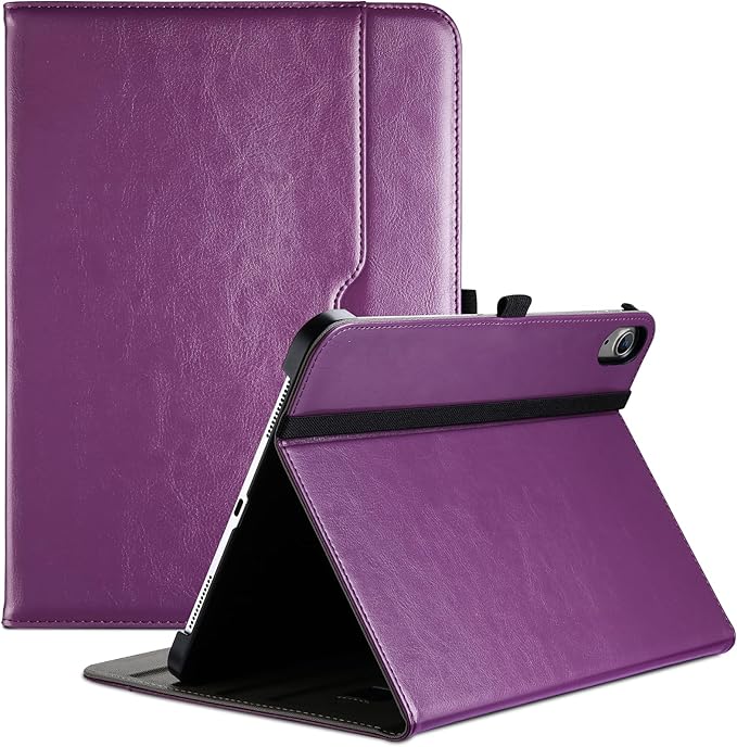 ProCase for iPad A16 11th Generation 11 Inch 2025/iPad 10th Generation Case 10.9 Inch 2022, iPad 11/10 PU Leather Case Business Stand Cover Smart Folio with Hand Strap Front Pocket Pen Loop-Darkpurple