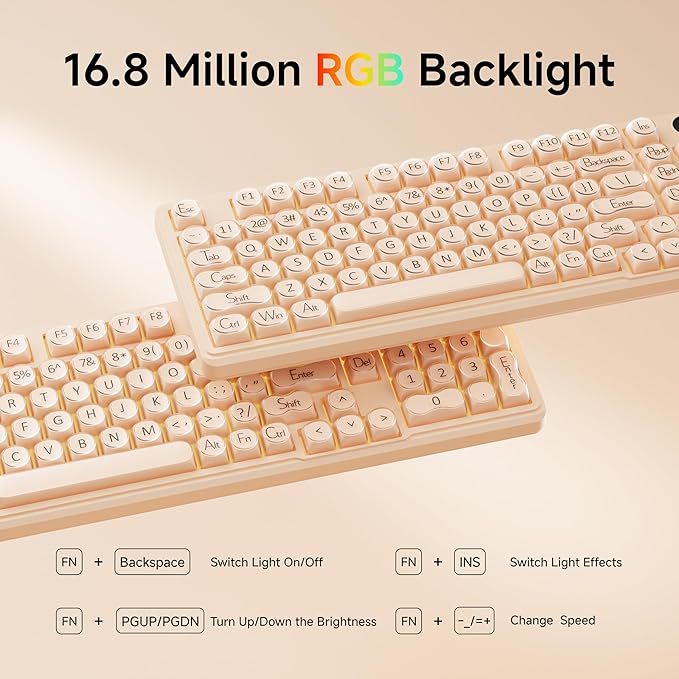 EWEADN V102 Wired Keyboard, 98 Keys Creamy Gaming Keyboard with Number Pad, Display Screen & Media Knob RGB Silent Wired Cute Computer Keyboard for Laptop PC Gamer - Cream Pink