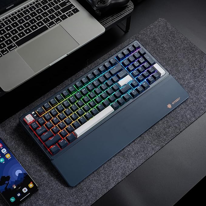 Hexgears Wireless Mechanical Keyboard with Wrist Rest,Tri-Mode BT5.0/2.4GHz/USB-C Hot Swappable Custom Keyboard,Pre-lubed Linear Switches,RGB Backlit Computer Gaming Keyboards for PC/Tablet/PS/Xbox