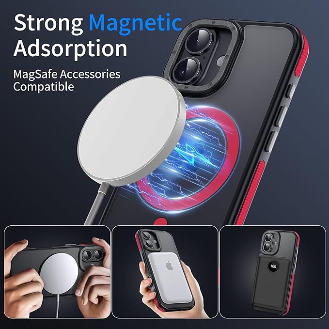 Strong Magnetic for iPhone 17 case [10Ft Military-Grade Protection] Compatible with fit MagSafe Shockproof Slim Thin Cover case for iPhone 17 6.3 inch, Red Bumper