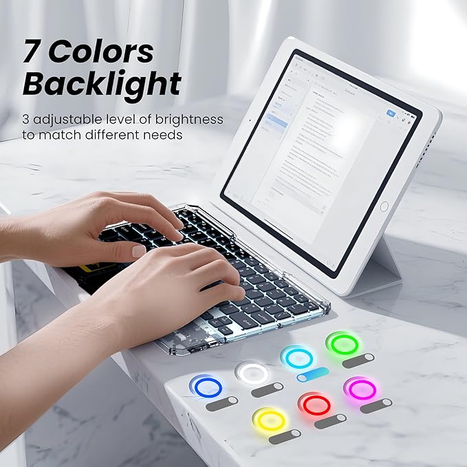 Ultra-Slim Bluetooth Keyboard with Touchpad, Wireless RGB Backlit, Portable Rechargeable Keyboard for iPad, Tablet, Laptop, Windows, Android, macOS Devices