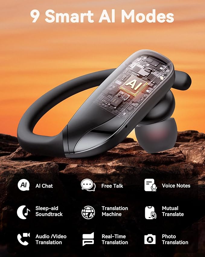 bmani Ear Buds Wireless Earbuds Bluetooth Headphones with 80H Playtime LED Display Case, Over-Ear Hook with Mic, Stereo Sound, Easy Button Controls, Sports Earphones for Running Workout Gym Black