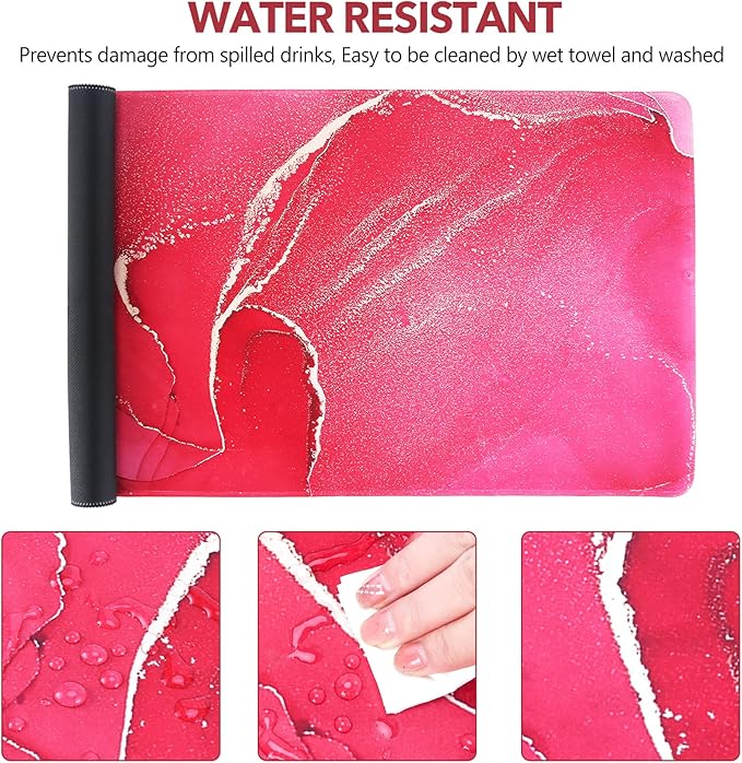 AIMSA Extended Gaming Mouse Pad, XL Large Keyboard Mouse Mat Desk Pad with Stitched Edges, Durable Non-Slip Base Mousepad for Home Office Work, 35x15.7inch,Red Marble