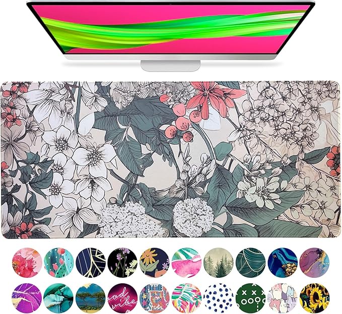 French KOKO Large Desk Mat 36" x 16.5" – Botanical Floral Mouse Pad for Keyboard & Mouse – Non-Slip Waterproof Desk Protector Aesthetic Office Pad for Women
