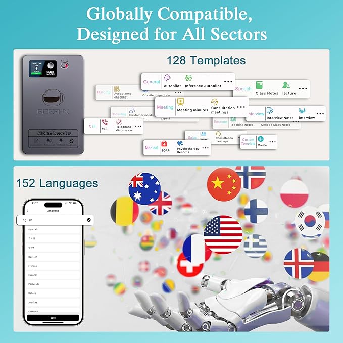 AI Voice Recorder, Transcribe & Summarize with Deep AI Analysis, Support 152 Languages, App Control, AI Noise Cancellation, Upgraded Built-in MagSafe, 64GB Audio Recorder for Meetings, Lectures, Call