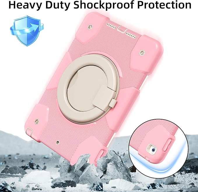 Andnary Case for iPad 9th/8th/7th Generation 10.2 inch, Shockproof Cover with Screen Protector/360° Rotate Stand/Pencil Holder/Shoulder Strap, Kids Case for iPad 2021/2020/2019 (Pink+White)