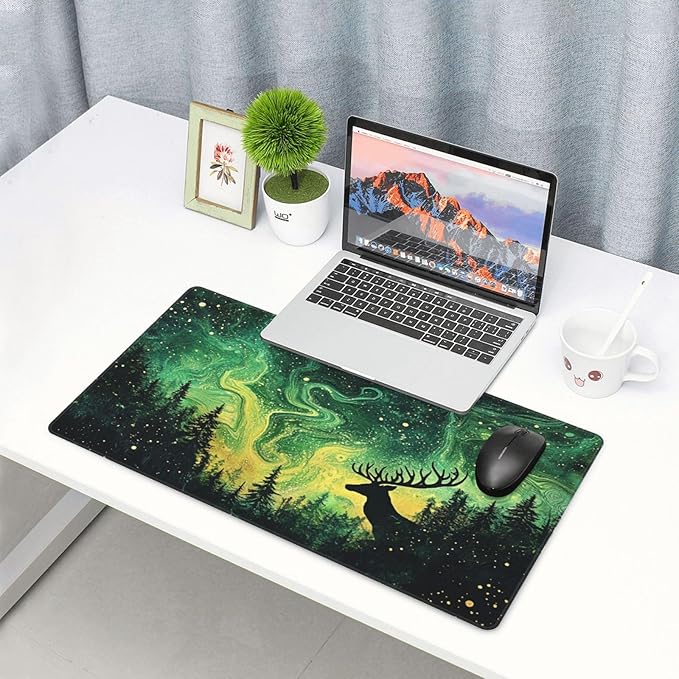 AQQA Gaming Mouse Pad Aurora Forest Background Pattern XXL Professional Large Mousepad Non-Slip Waterproof Rubber Base Mouse Mat for Office,Computer,Keyboard,and Home Desk Pad 31.4 x 15.7 Inch