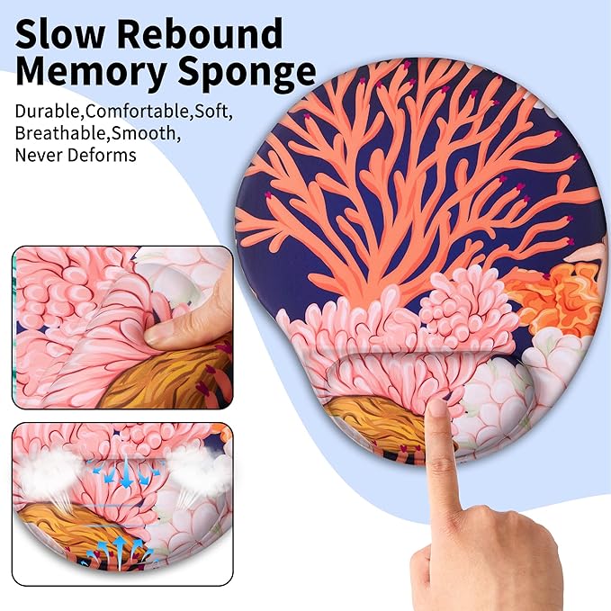 Ergonomic Mouse Pad with Wrist Support,Cute Mouse Pads with Wrist Rest,Comfortable Mouse Pad for Home Office Gaming Working Computers Laptop,Pain Relief with Non-Slip PU Base (Orange Coral)