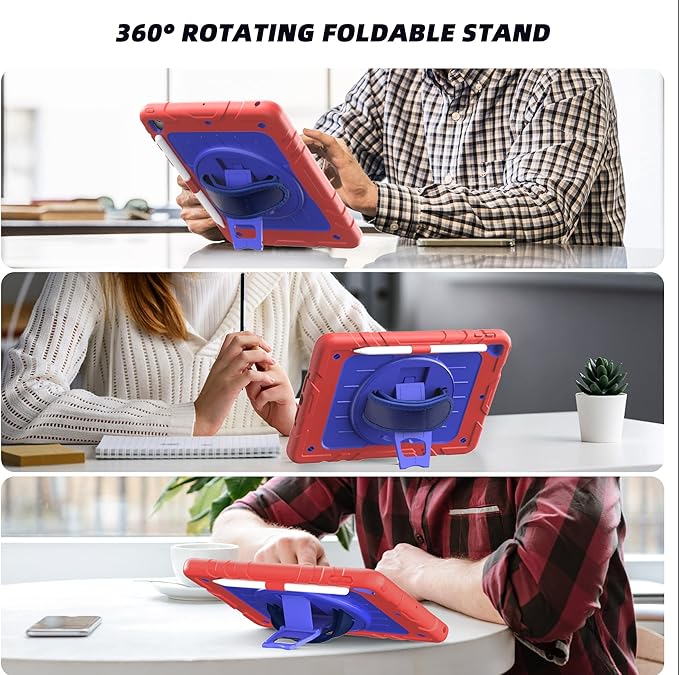 Case for iPad 6th/5th Generation 9.7'' with Screen Protector Pencil Holder [360 Rotating Hand Strap] &Stand, Drop-Proof Case for iPad 6th/5th/ Air 2/ Pro 9.7 (Red&Blue)