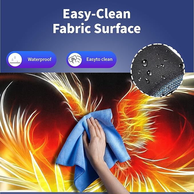 XXL Gaming Mouse Pad with Stitched Edges 31.5 x 11.8 Inches - Phoenix After Fire Shower Renascence, Smooth Cloth Surface Natural Anti-Slip Rubber Base Large Desk Mat for PC Office/Home