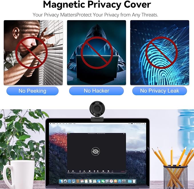 2K Webcam for pc with AI,Web Camera/8X Digital Zoom Computer Camera with USB 3.0/HDR/Dual Noise-Cancelling Mics，Zoom/Teams/Skype/Facetime/Meeting