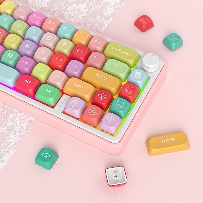 Guffercty kred MOA Profile Keycaps Set 134 PCS,PBT Cute Keycaps Compatible with Cherry MX Switch 60% 65% 75% 100% Mechanical Keyboards for Gaming & Office (MOA-Candy Bears)