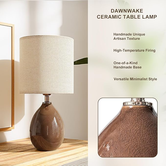 Dawnwake 18.5" Table Lamp Set of 2 for Living Room Bedroom, Bedside Lamps for Night Stands, Desk Nightstand Lamp Dimmable, Modern Linen Cream Ceramic Lamps (Coffee)