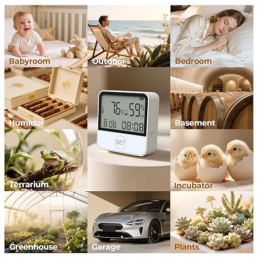 4 in 1 WiFi Thermometer Humidity Meter Baby Thermometer Hygrometer with Remote App Control Digital Temperature and Humidity Sensor for House Wine Cellar Greenhouse