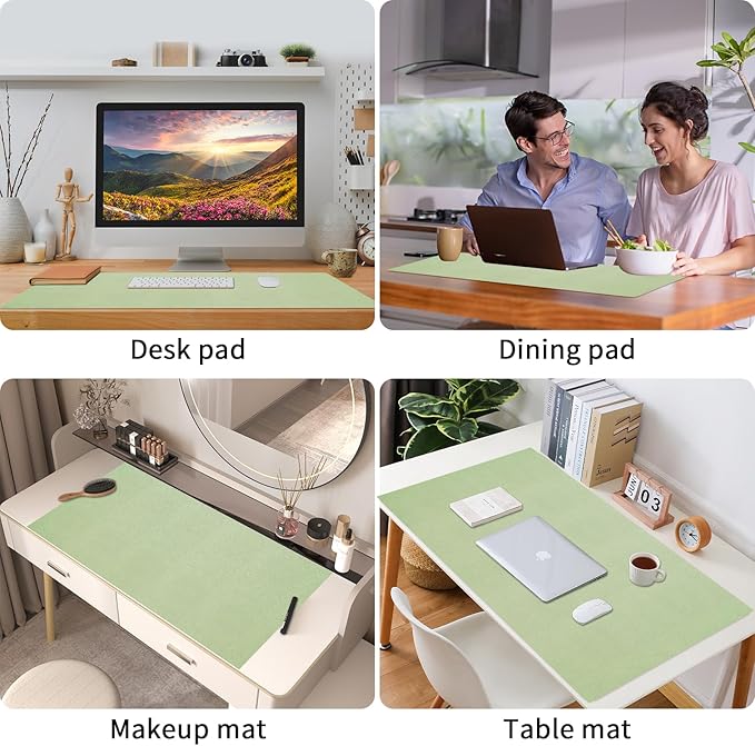 Bloss Leather Desk Mat and Keyboard Wrist Rest, Large Mouse Pad + Keyboard Pad+Mouse Wrist Support, Non-Slip Desk Mat Protector for St Patricks Day(31.5×15.7 Inches, Green)