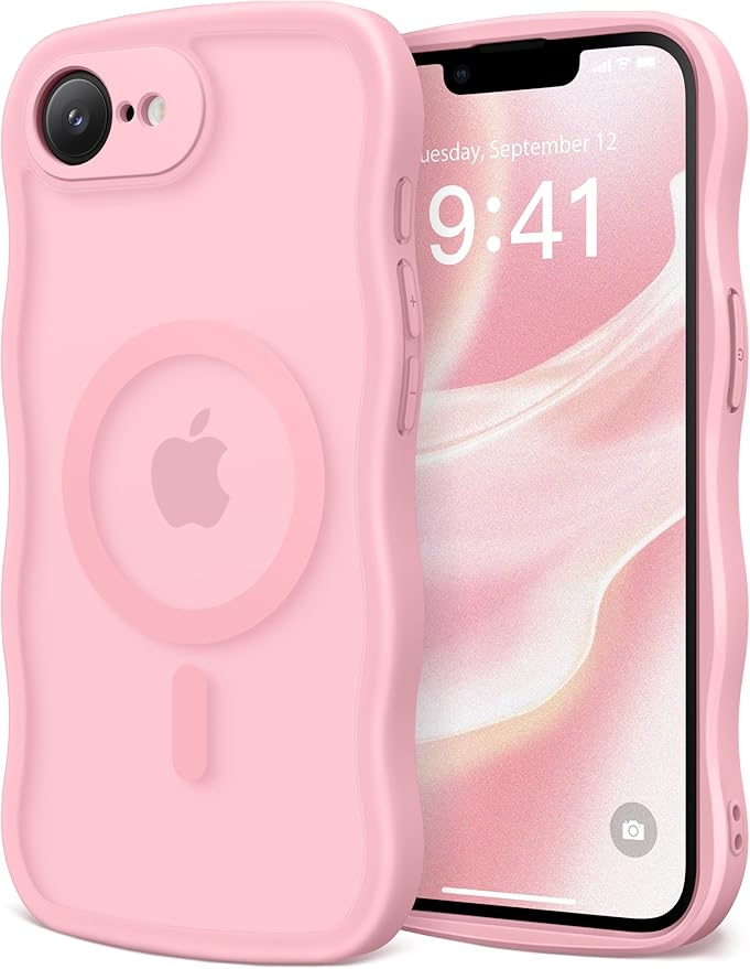 CAPRARO for iPhone 16e Case for Women Girls, Upgraded [Full Camera Protection] [Compatible with MagSafe] Cute Wave Translucent Matte Phone Case for iPhone SE 4 6.1-Inch, PeachPink