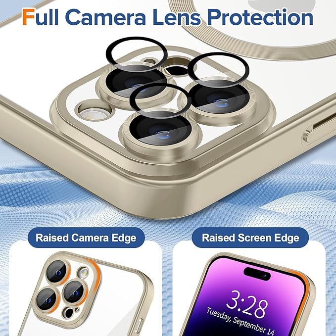 Hython Magnetic Clear for iPhone 14 Pro Case with Camera Lens Protector [Compatible with MagSafe] Luxury Plating Edge Slim Soft TPU Cover Protective Phone Case for iPhone 14 Pro 6.1", Matte Gray