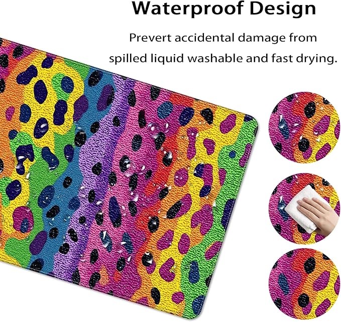 35.4 x 15.7 in, XXL Large Mouse Pad for Desk, Extended Keyboard Mouse Mat for Computer Office, Big Mouse pad with Stitched Edges, Gaming Pc-Rainbow Leopard