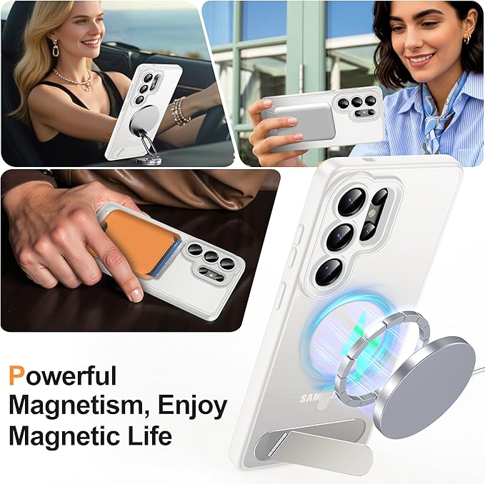 Magnetic for Samsung Galaxy S26 Ultra Case, [Compatible with MagSafe][Full Camera Protection][Built-in Invisible Kickstand] Translucent Matte Phone Case for S26 Ultra 6.9" - White