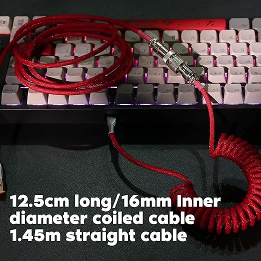 EPOMAKER Mix 1.8m Coiled Type-C to USB A TPU Mechanical Keyboard Space Cable with Detachable Aviator Connector for Gaming Keyboard and Cellphone (Red)