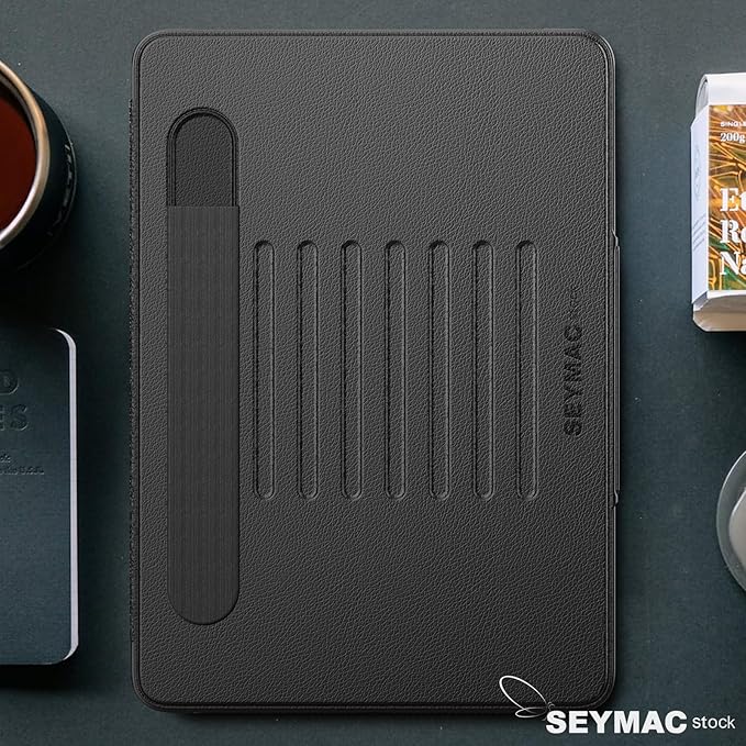 SEYMAC stock Case for iPad 6th/5th Generation/Air 2/Pro 9.7'', Strong Magnetic Auto Sleep Shockproof Case with Absorbing Multi-Angles Stand, Pen Holder, Card Slot (Black)