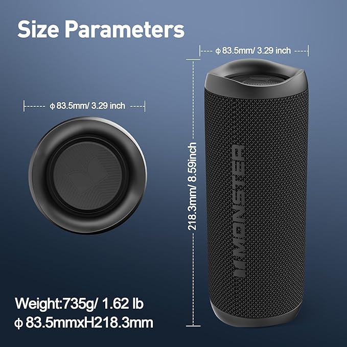 Monster Bluetooth Speaker, Wireless Portable Outdoor Bluetooth Speakers, 60W True Wireless Stereo IPX8 Waterproof, Dual PairingBluetooth 5.4 Built-in Mic, Outdoor Speaker