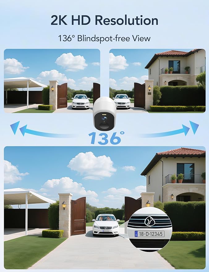 GNCC 2 Pack Solar Camera Outdoor Wireless, 5G & 2.4GHz WiFi, 2K Battery Cameras for Home Security, Color Night Vision, AI Detection, Siren Alarm, 2-Way Talk, Waterproof, Cloud Subscription/SD Storage