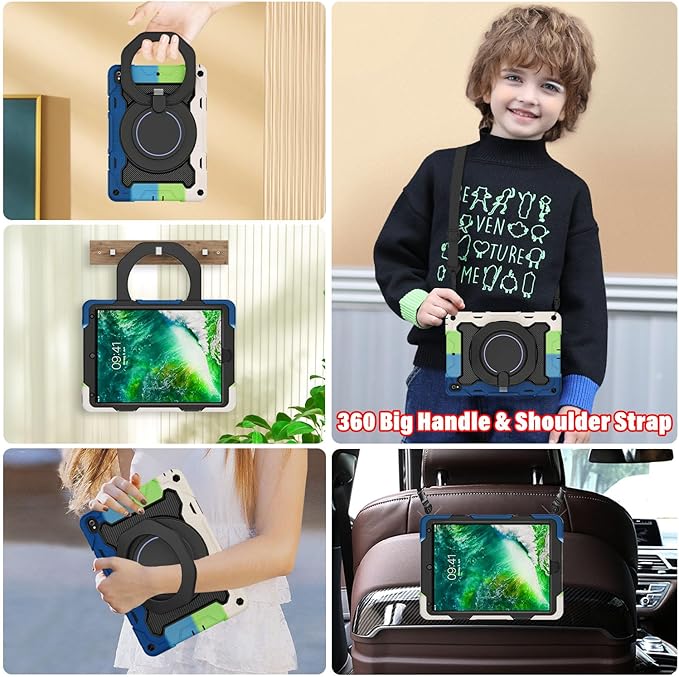ROISKIN for iPad Pro 10.5 Case 2017/iPad Air 3rd Generation Case 2019, Rugged Heavy Duty Protective Cover with Screen Protector Pencil Holder, 360° Swivel Stand/Handle, Shoulder Strap for Kids