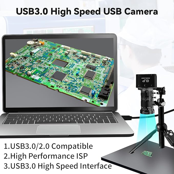 20MP USB3.0 Industrial Camera,4K UHD 3840P High Resolution,30fps High Frame Rate 5-50mm 10X Manual Varifocal Lens Lightburn Webcam,Plug and Play Free Drive for Laptop Jetson Nano, Raspberry Pi